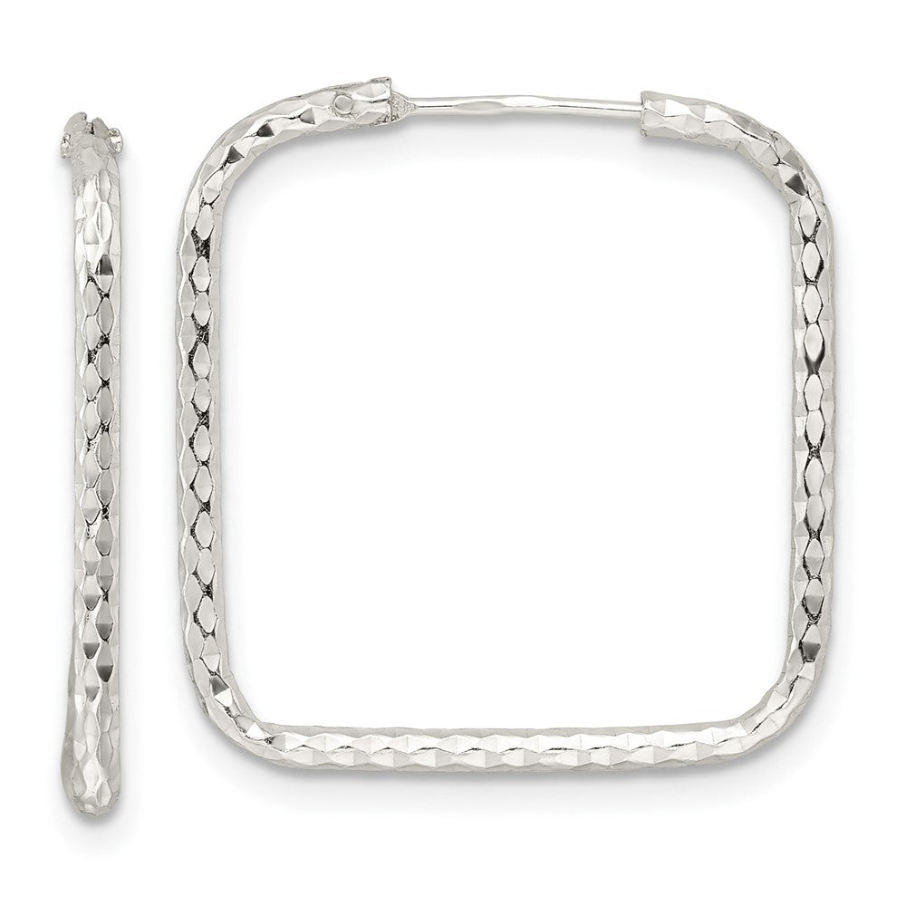 QE15829 Sterling Silver Polished D/C Square Endless Hoop Earrings