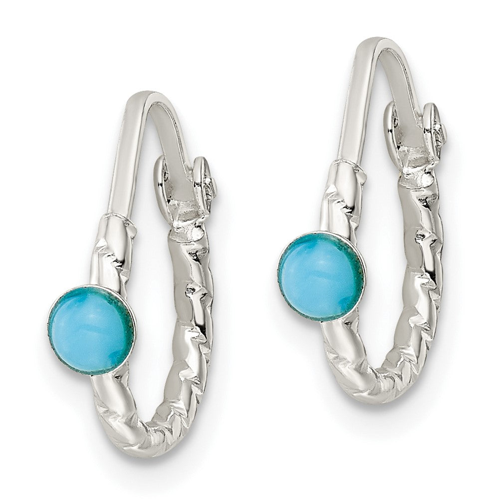QE15835 Sterling Silver Polished Turquoise Endless Hoop Earrings
