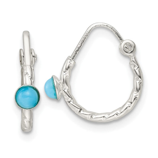 QE15835 Sterling Silver Polished Turquoise Endless Hoop Earrings
