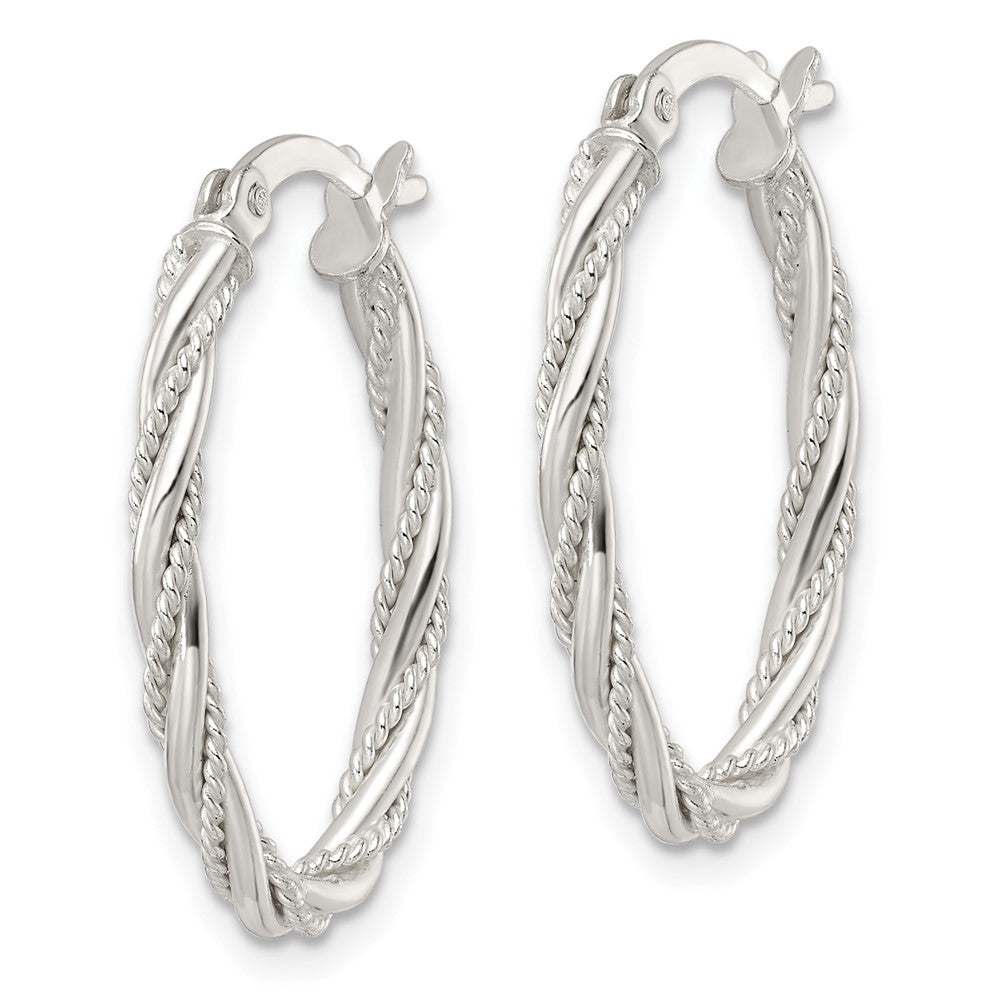 QE15844 Sterling Silver Polished Twisted Rope Oval Hoop Earrings