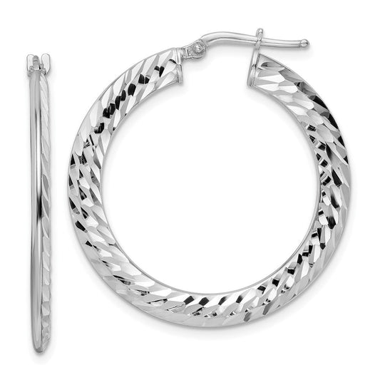QE15850 Sterling Silver Rhodium-plated 2x32mm D/C Knife-edge Tube Hoop Earrings