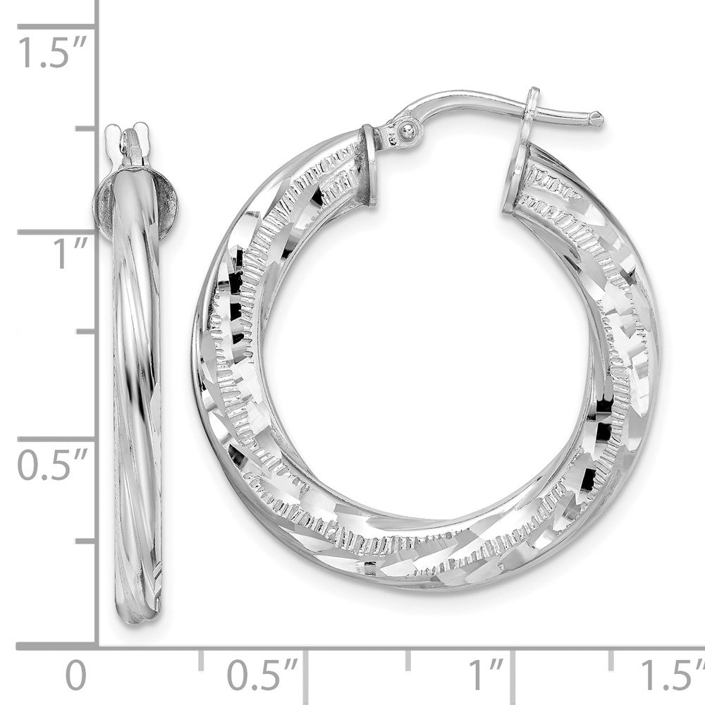 QE15851 Sterling Silver Rhodium-plated 3x29mm D/C Twisted Tube Hoop Earrings