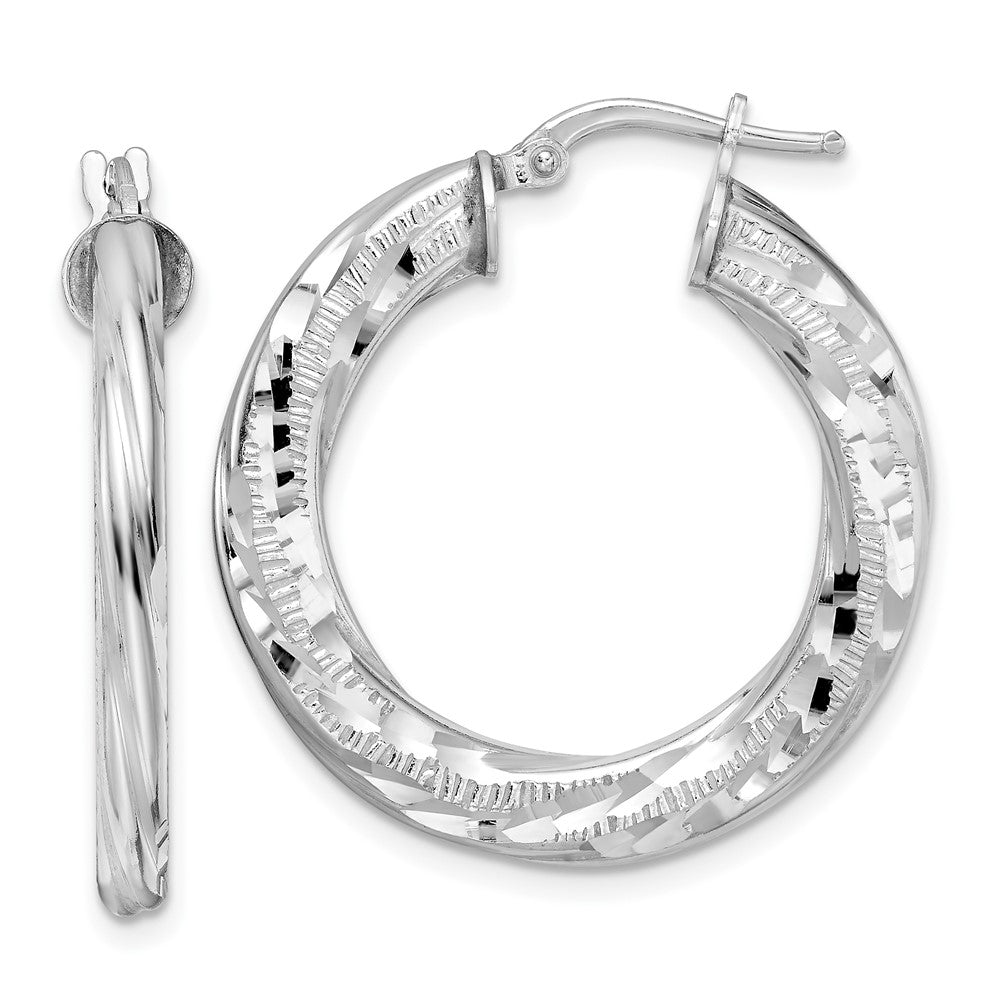QE15851 Sterling Silver Rhodium-plated 3x29mm D/C Twisted Tube Hoop Earrings