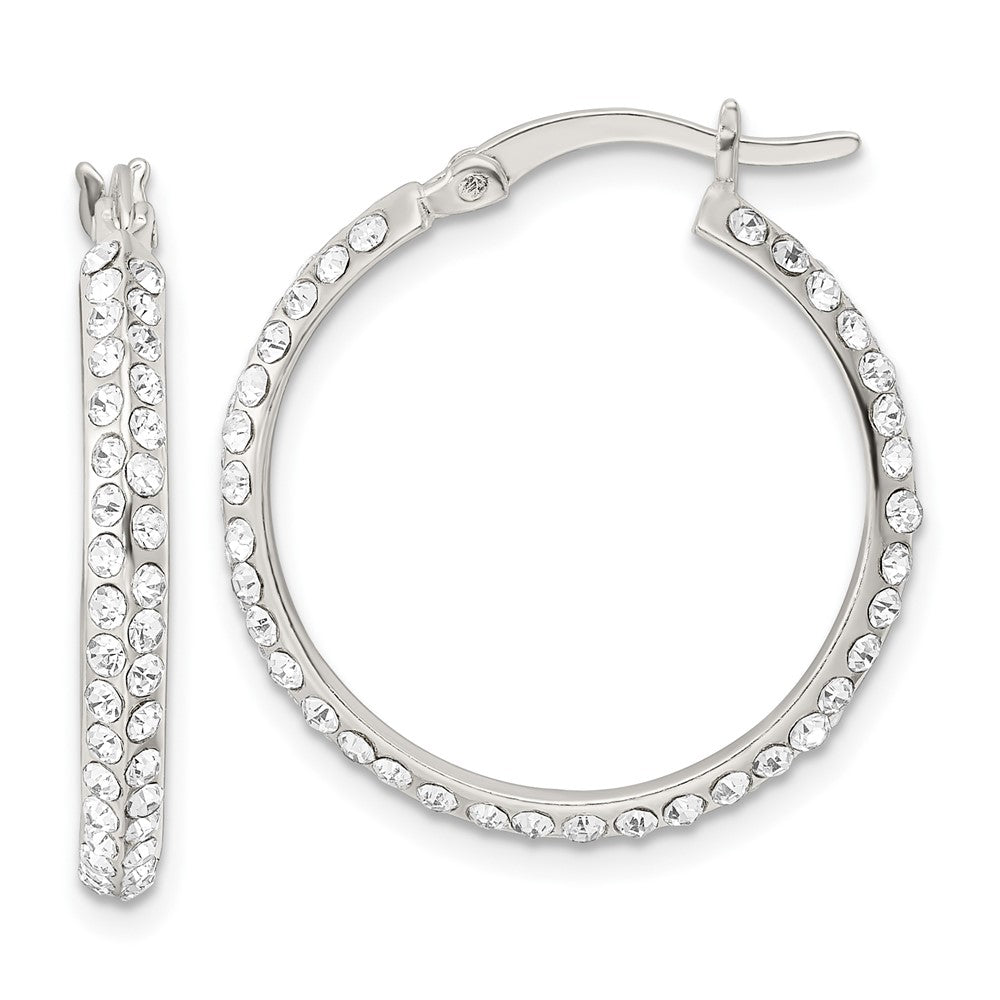 QE15859 Sterling Silver CZ Round Hoop Earrings