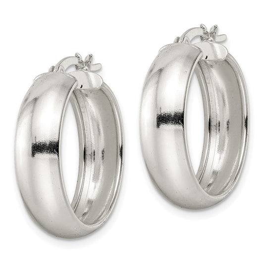 QE15862 Sterling Silver Polished 7x25mm Hoop Earrings