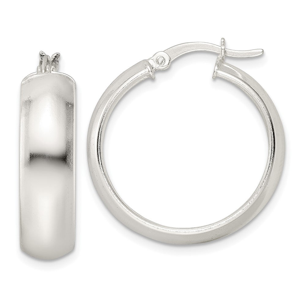 QE15862 Sterling Silver Polished 7x25mm Hoop Earrings