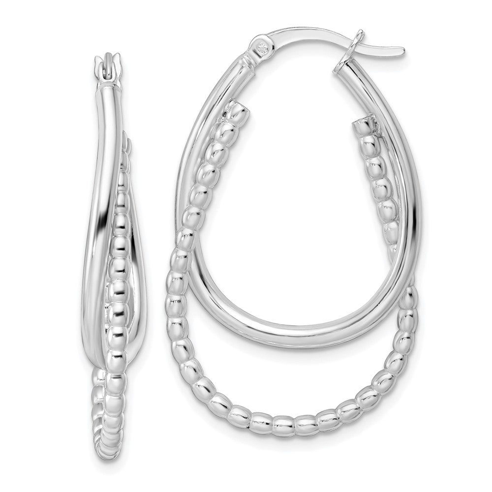 QE15894 Sterling Silver Rhodium-plated Polished Double Oval Hoop Earrings