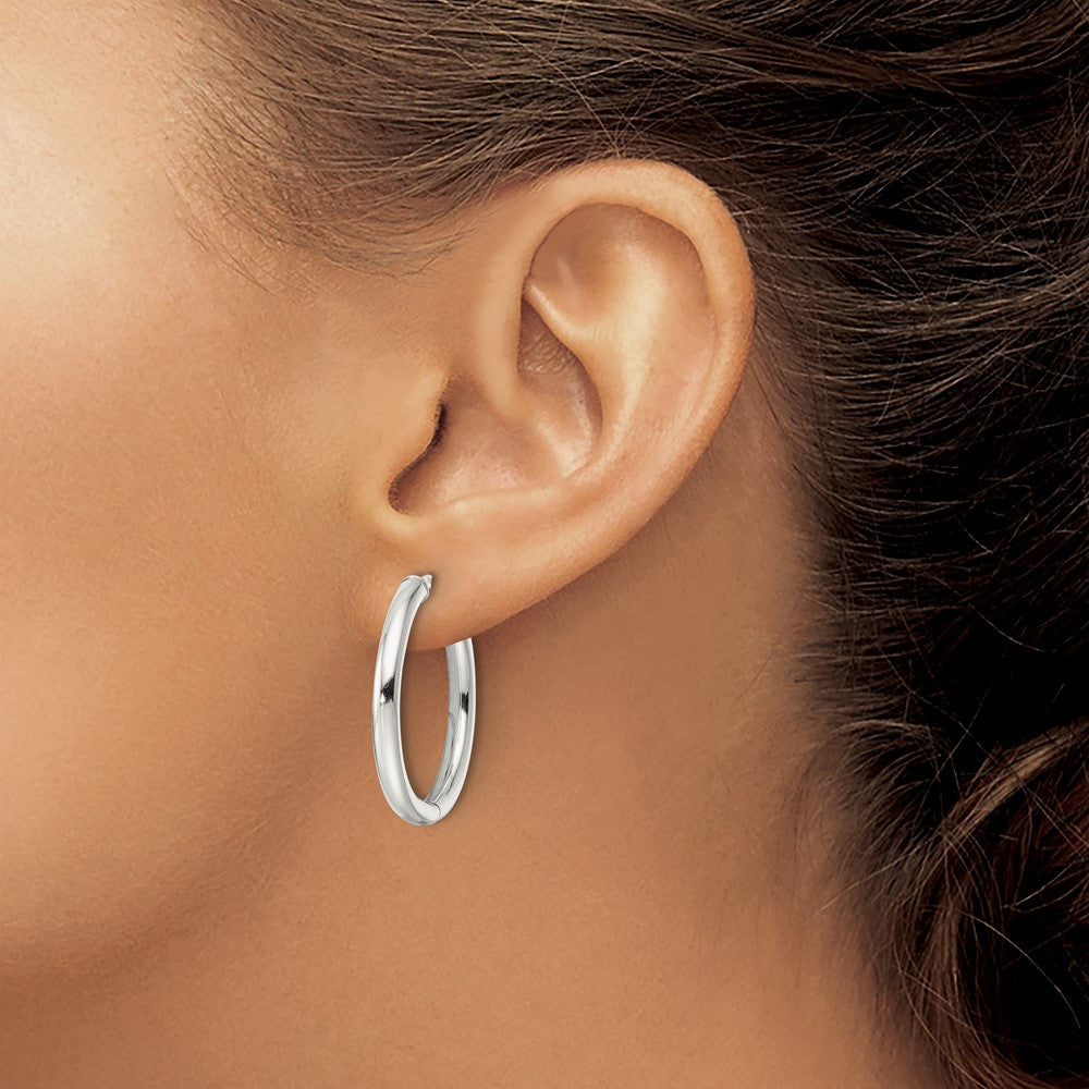 QE15945 Sterling Silver Polished 3x28mm Hinged Tube Hoop Earrings