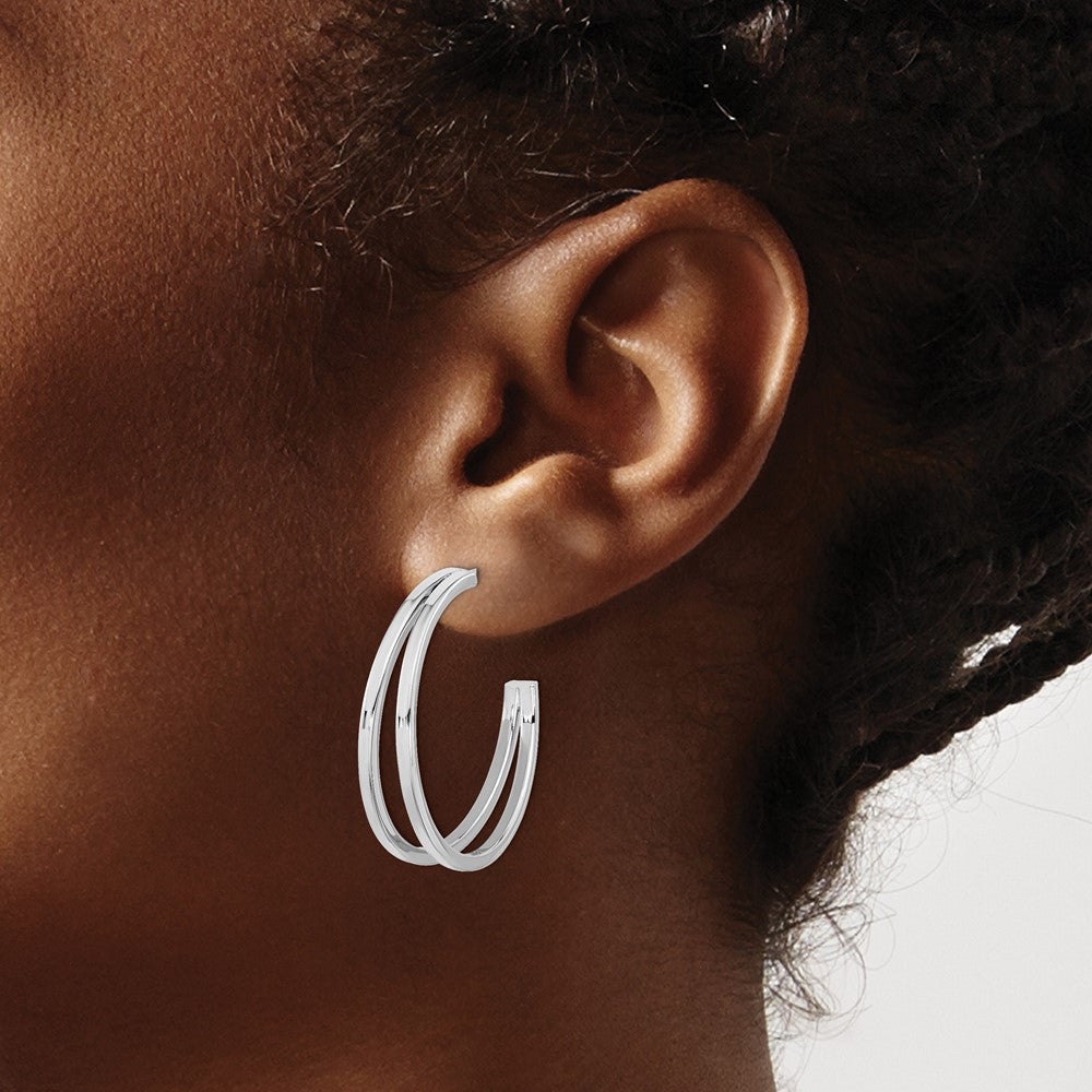 QE15975 Sterling Silver Rhodium Plated Split Design Hoop Post Earrings