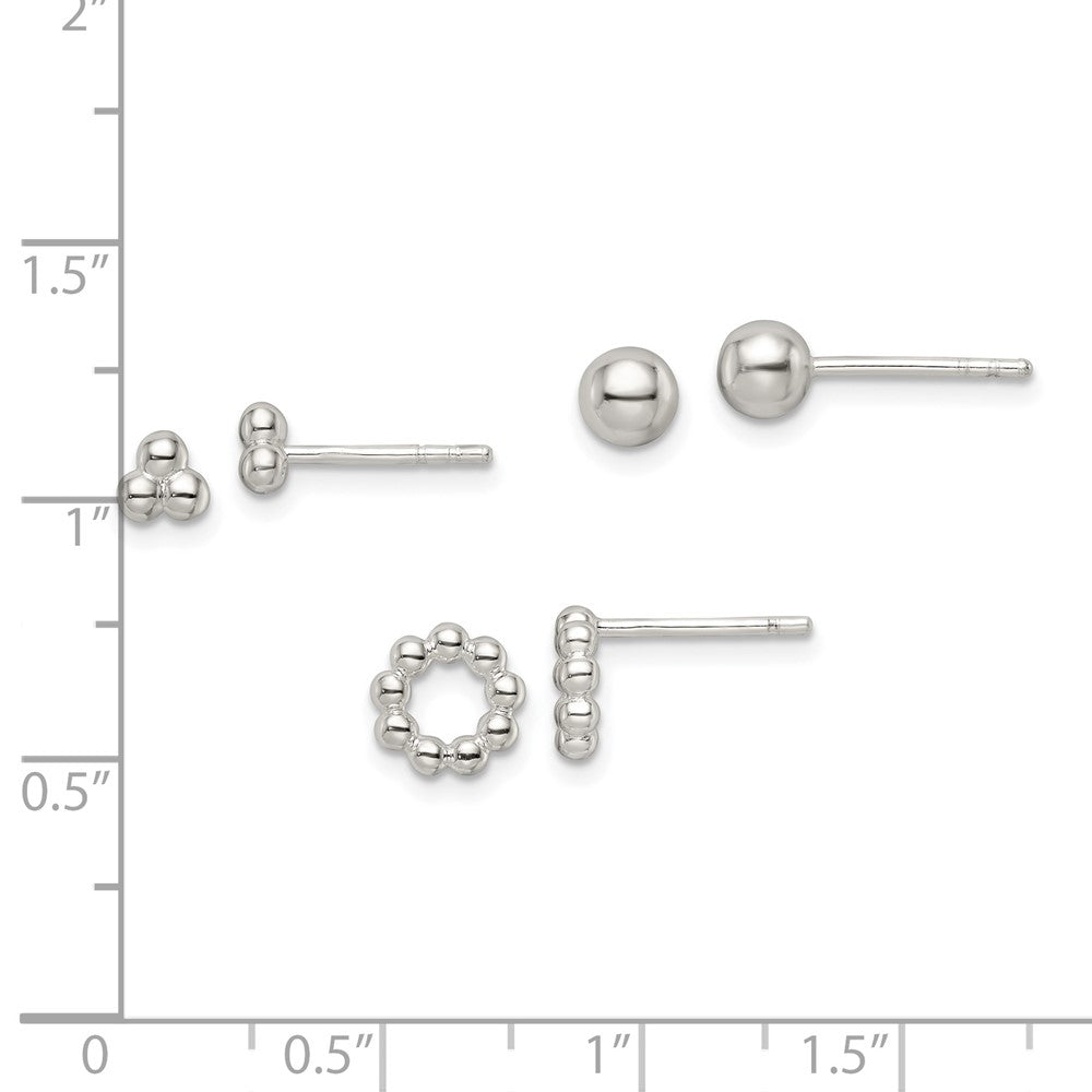 QE15991 Sterling Silver Beaded and Stud Post Earring Set