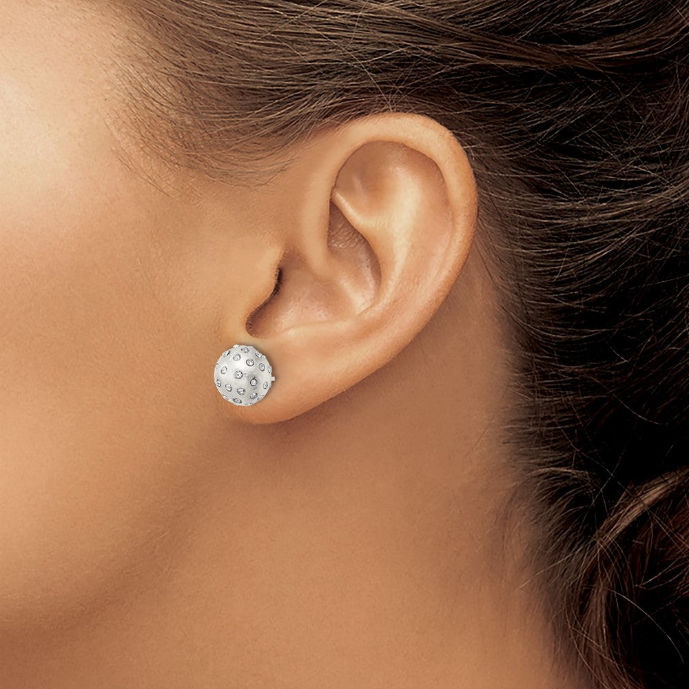 QE16004 Sterling Silver Satin Crystal Ball Post Earrings