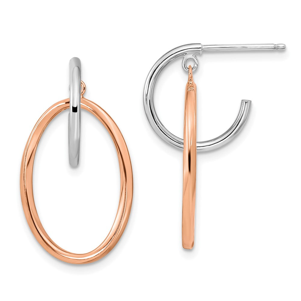 QE16012 Sterling Silver Rhodium-plated Rose Gold-plated Oval Dangle Hoop Earrings