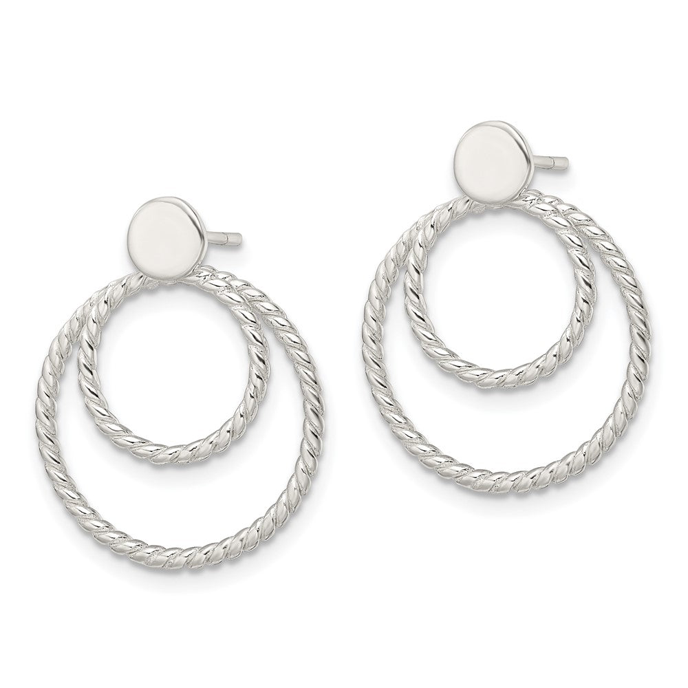 QE16014 Sterling Silver w/2 Circle Jackets Button Post Earrings