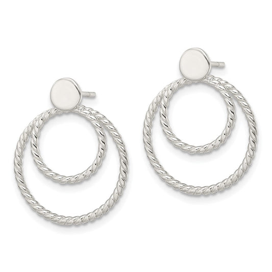 QE16014 Sterling Silver w/2 Circle Jackets Button Post Earrings