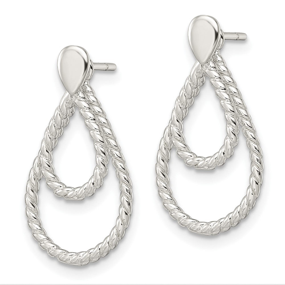 QE16016 Sterling Silver w/2 Teardrop Jackets Button Post Earrings