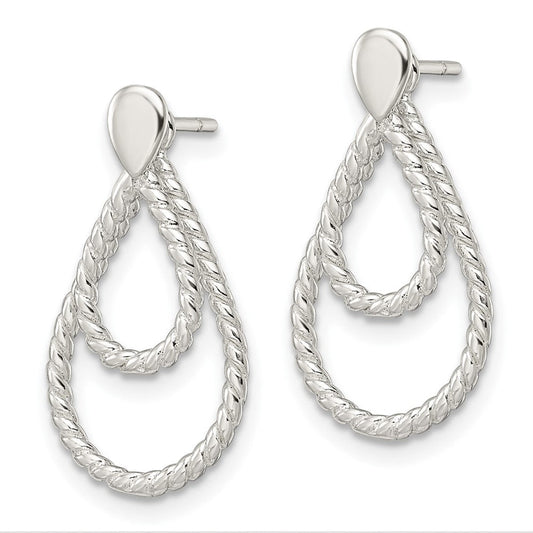 QE16016 Sterling Silver w/2 Teardrop Jackets Button Post Earrings