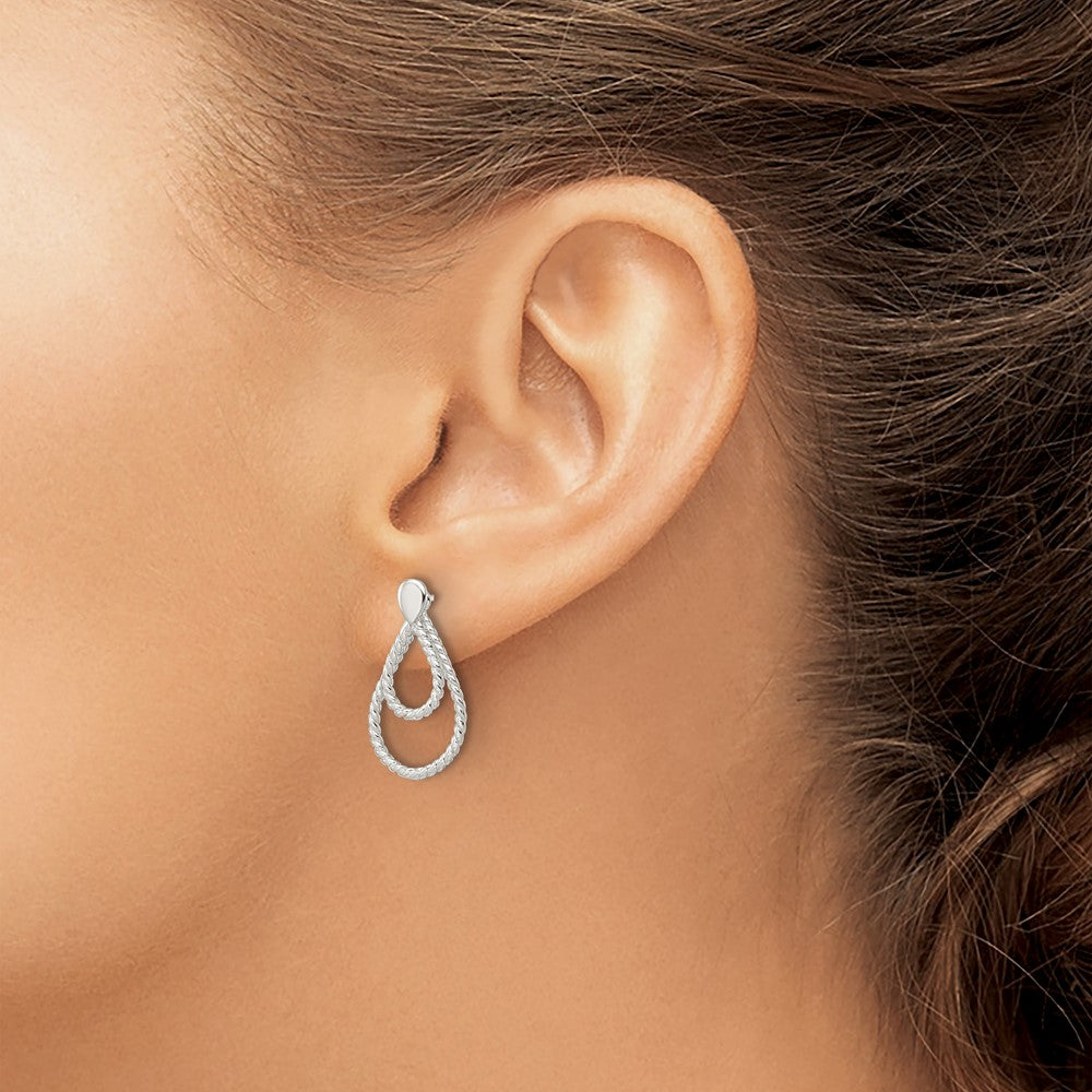 QE16016 Sterling Silver w/2 Teardrop Jackets Button Post Earrings