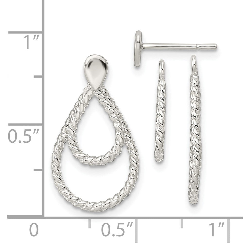 QE16016 Sterling Silver w/2 Teardrop Jackets Button Post Earrings