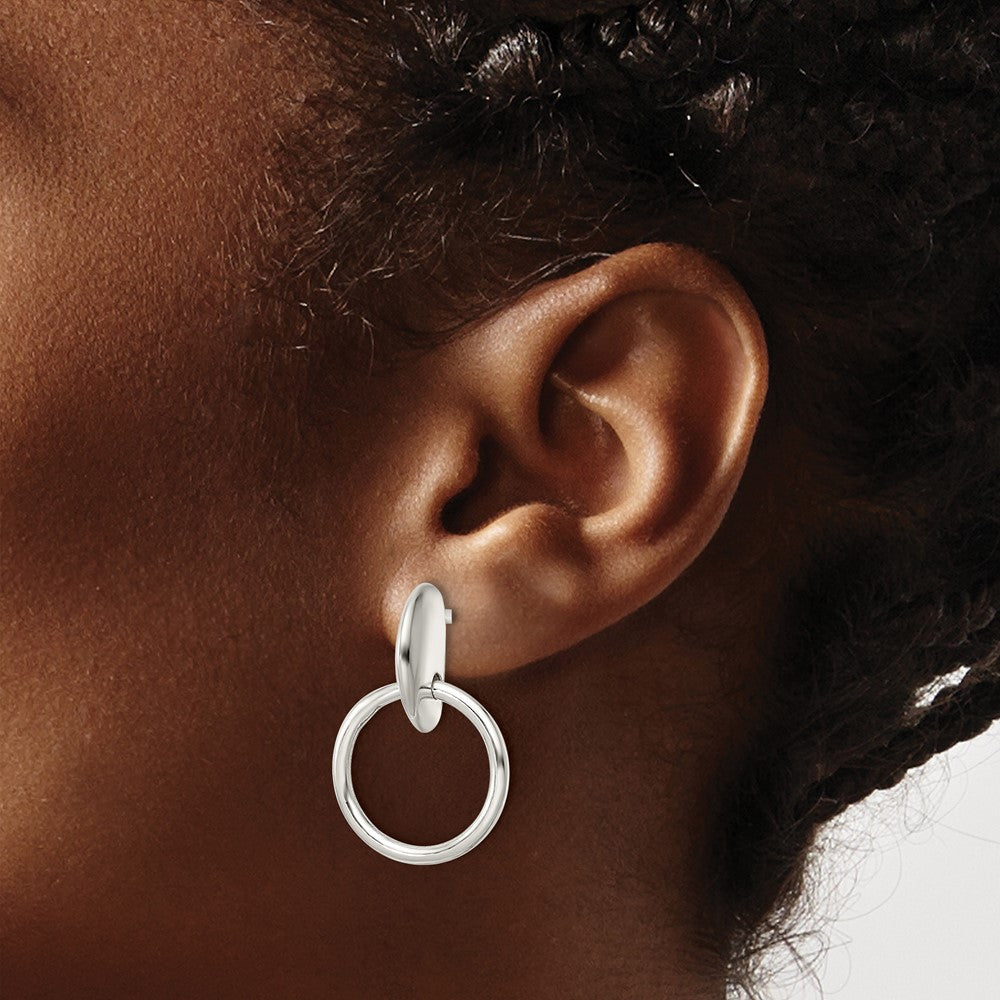 QE16033 Sterling Silver Circle Dangle Post Earrings