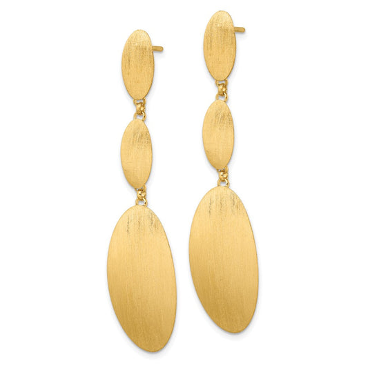 QE16103 Sterling Silver Gold-plated Brushed Triple Oval Post Dangle Earrings