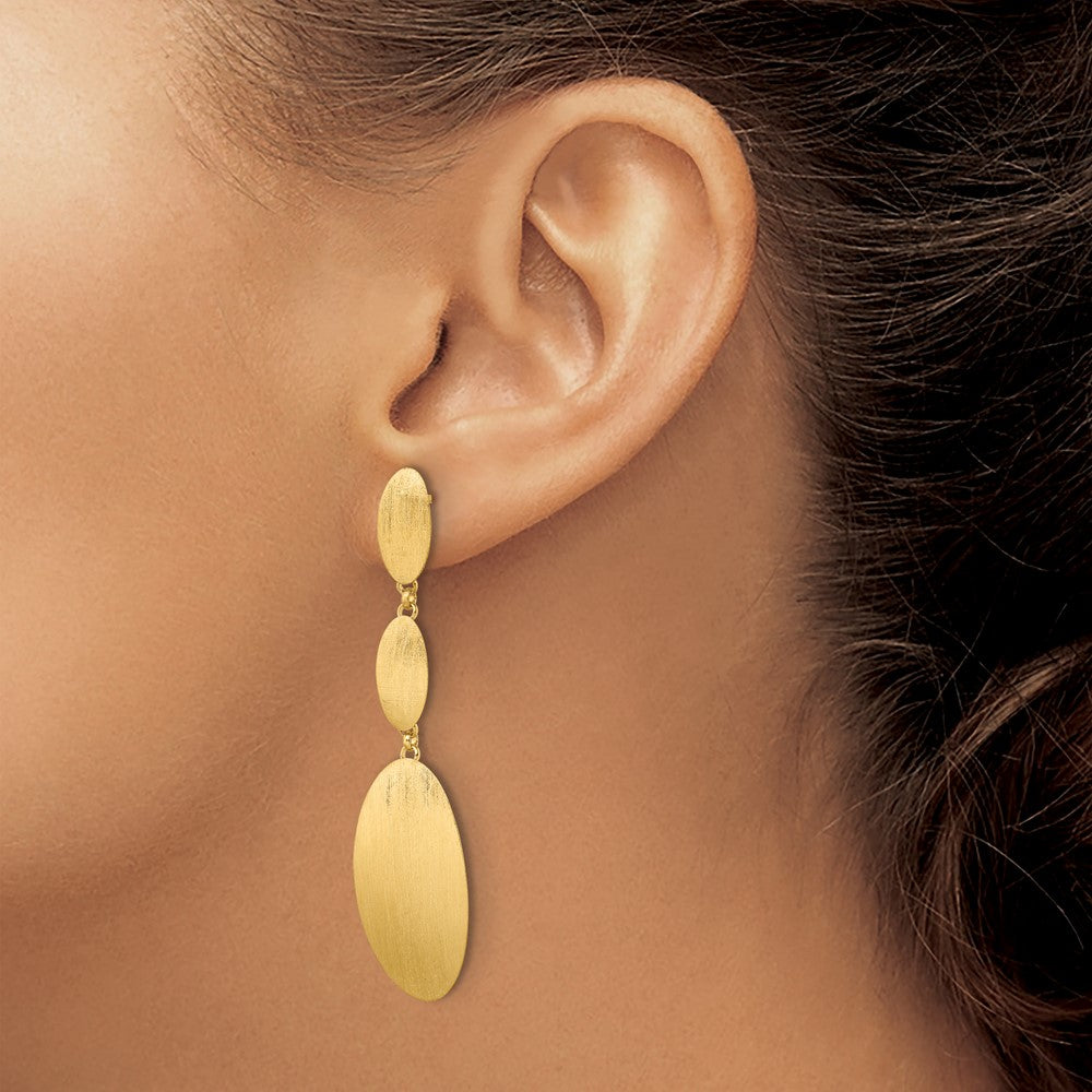 QE16103 Sterling Silver Gold-plated Brushed Triple Oval Post Dangle Earrings