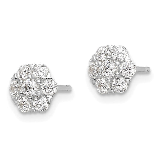 QE16116 Sterling Silver Rhodium-plated Polished CZ Flower Post Earrings