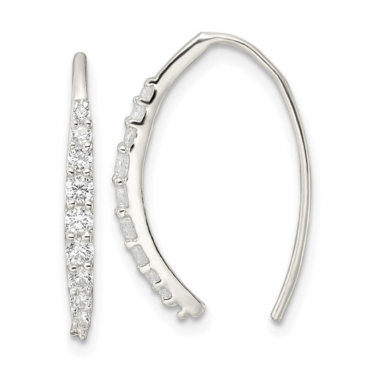 QE16222 Sterling Silver Polished CZ Threader Earrings