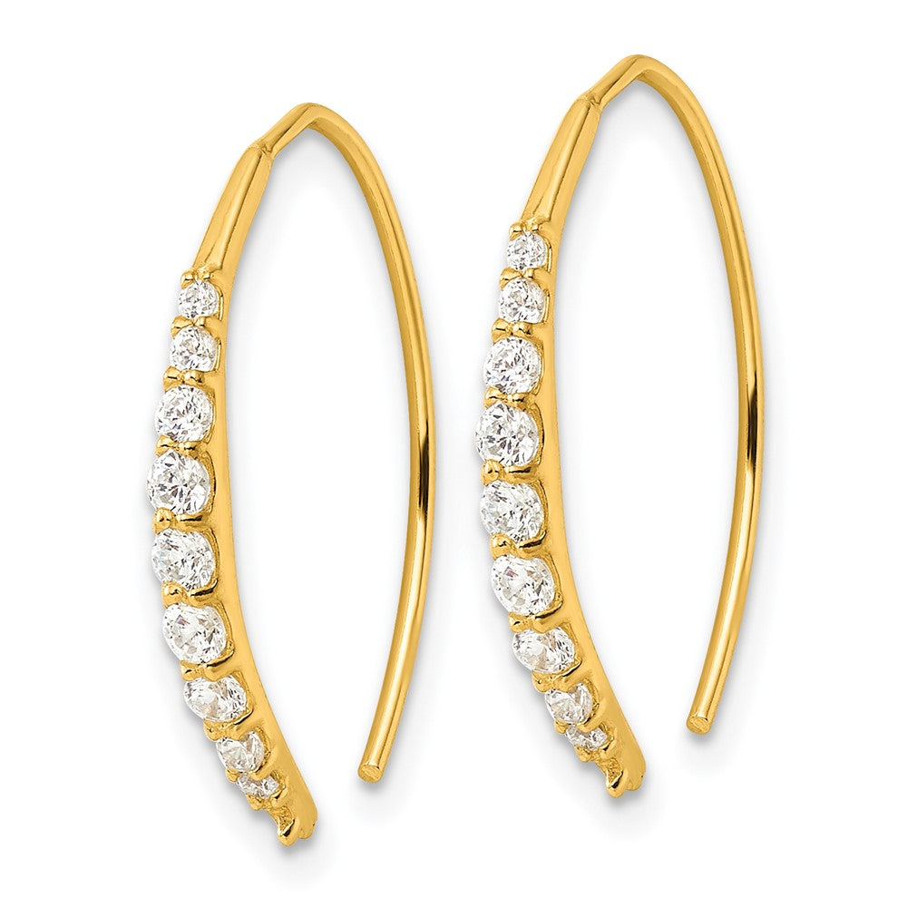 QE16222GP Sterling Silver Gold-tone Polished Graduated CZ Threader Earrings