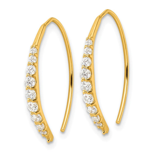 QE16222GP Sterling Silver Gold-tone Polished Graduated CZ Threader Earrings