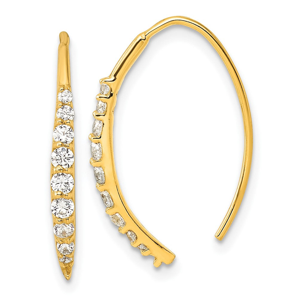 QE16222GP Sterling Silver Gold-tone Polished Graduated CZ Threader Earrings