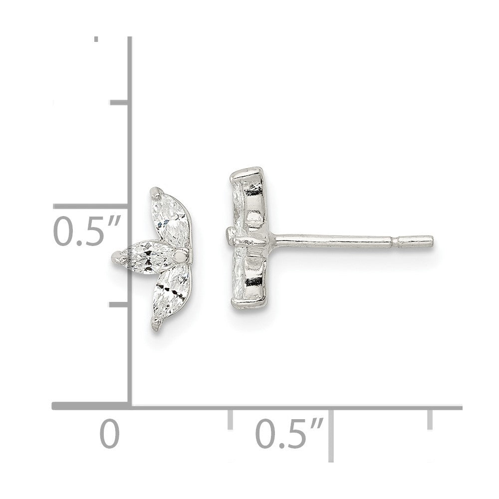 QE16227 Sterling Silver Polished Marquise CZ Flower Post Earrings