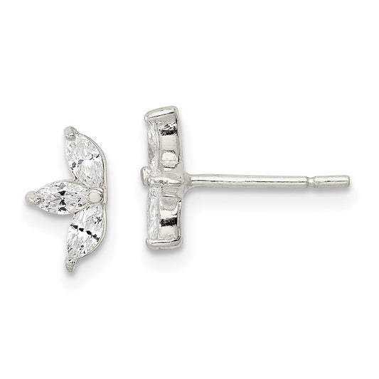 QE16227 Sterling Silver Polished Marquise CZ Flower Post Earrings