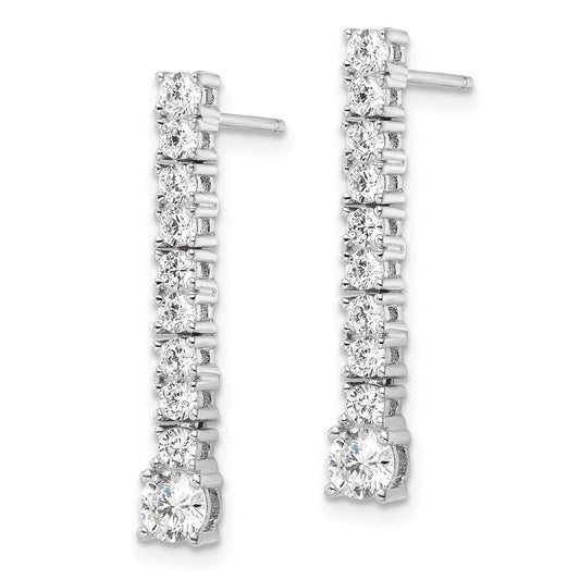 QE16243 Sterling Silver Rhodium-plated Polished CZ Post Dangle Earrings