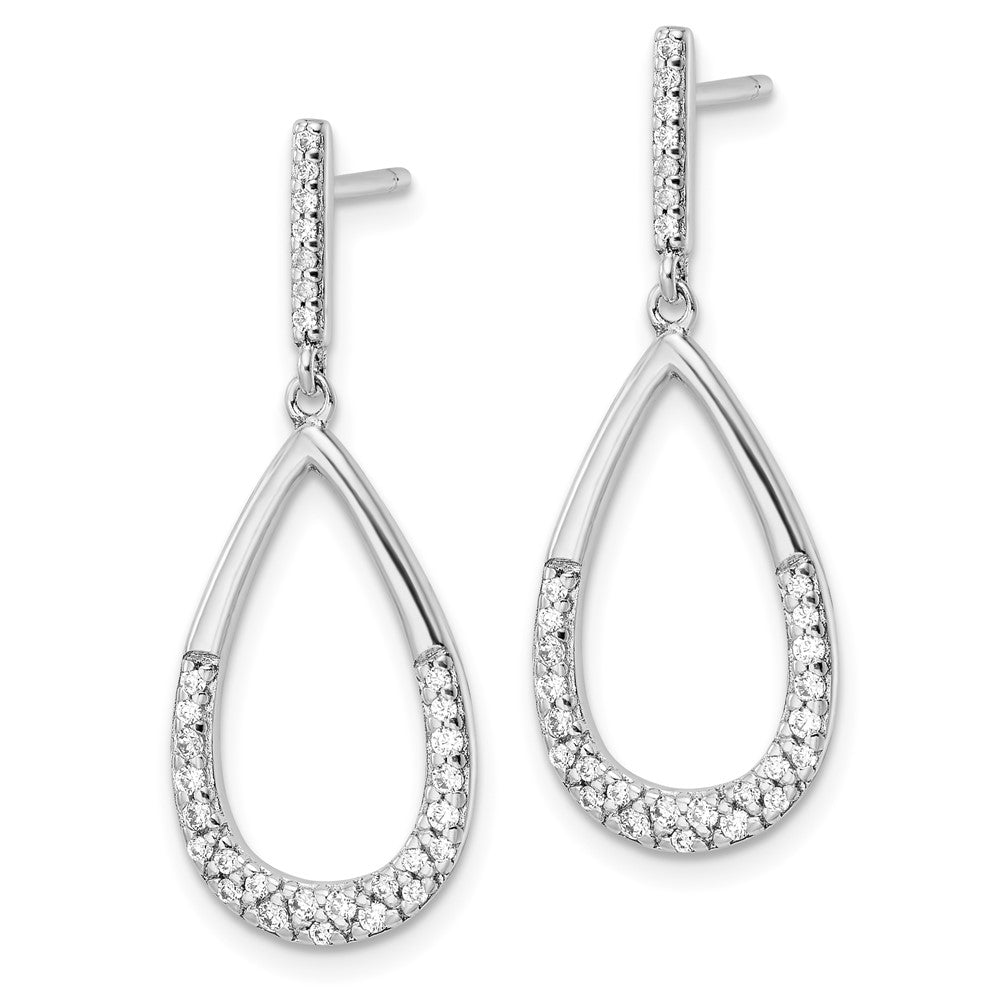 QE16253 Sterling Silver Rhodium-plated Polished CZ Teardrop Dangle Post Earrings