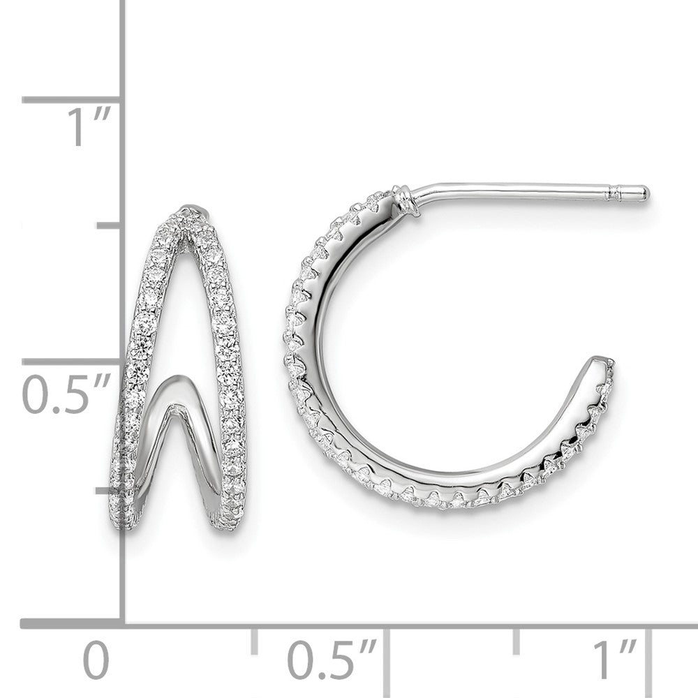 QE16271 Sterling Silver Polished Rhodium-plated CZ Post Hoop Earrings