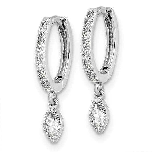 QE16286 Sterling Silver Rhodium-plated Polished CZ Hinged Hoop Earrings