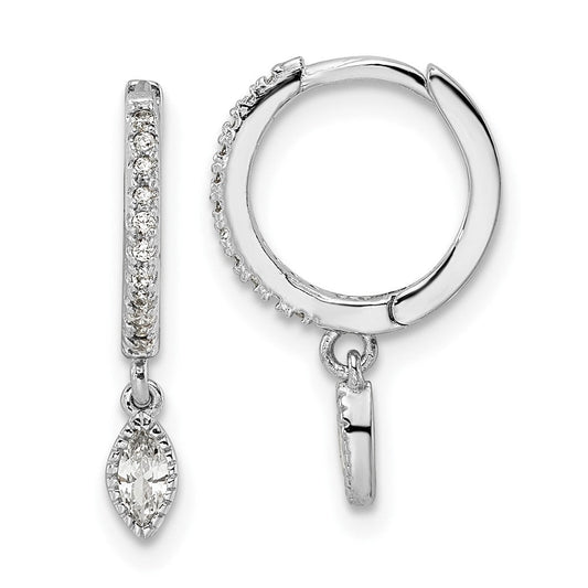 QE16286 Sterling Silver Rhodium-plated Polished CZ Hinged Hoop Earrings