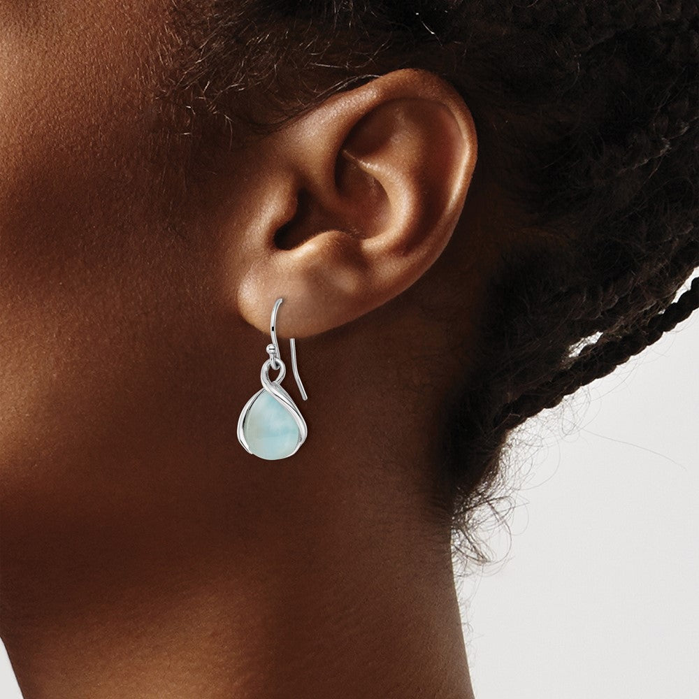 QE16389 Sterling Silver RH-plated Polished Twist Larimar Teardrop Dangle Earrings