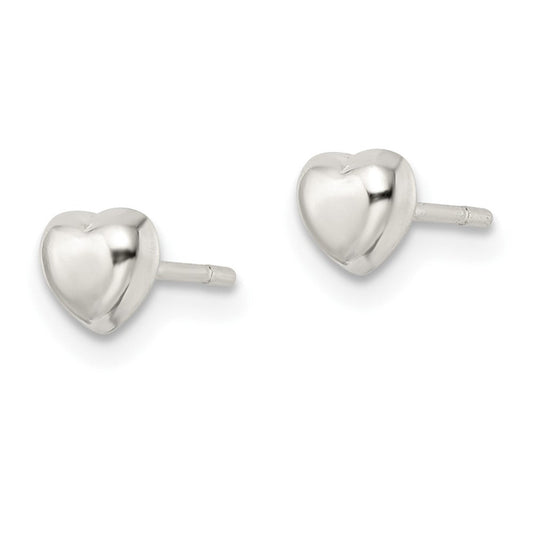 QE16421 Sterling Silver Polished Puffed Heart Post Earrings