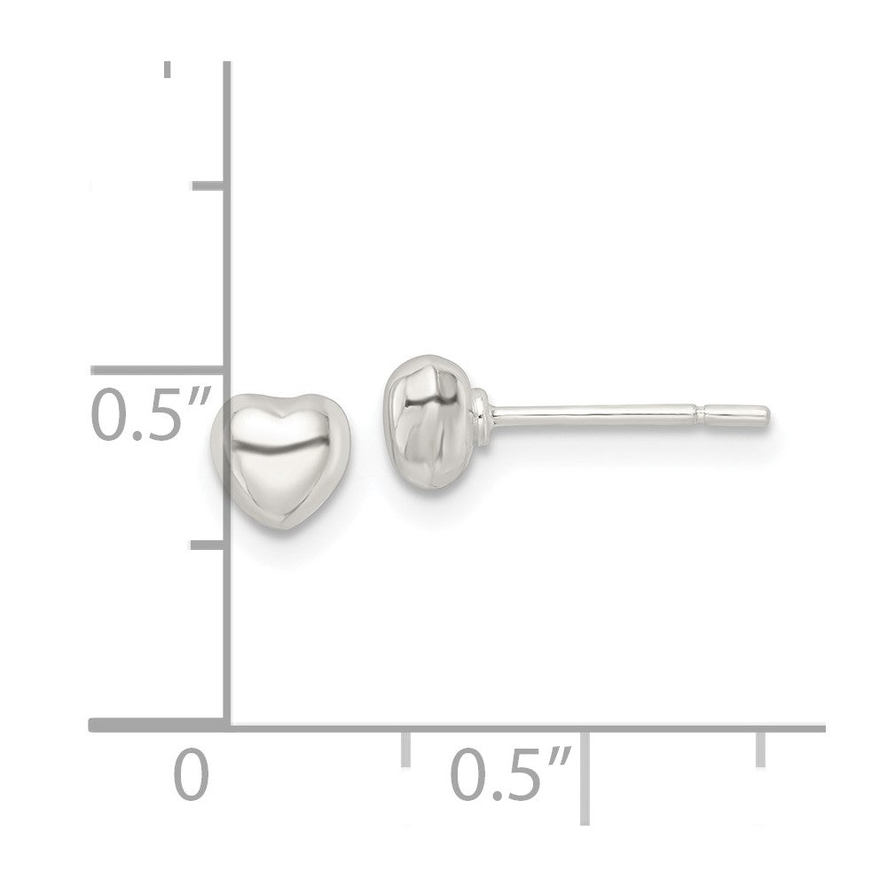 QE16421 Sterling Silver Polished Puffed Heart Post Earrings