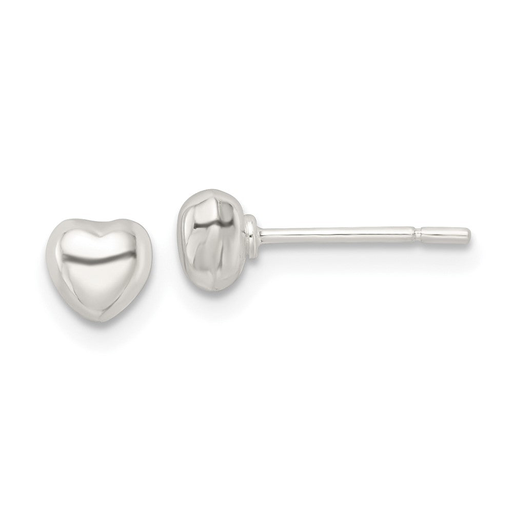 QE16421 Sterling Silver Polished Puffed Heart Post Earrings