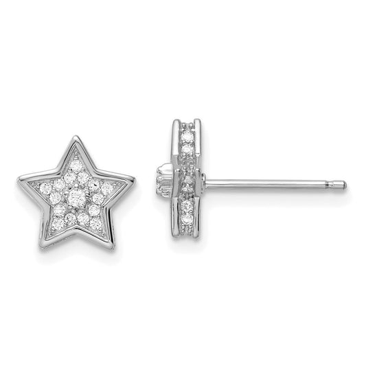 QE16477 Sterling Silver Polished Rhodium-plated CZ Star Post Earrings