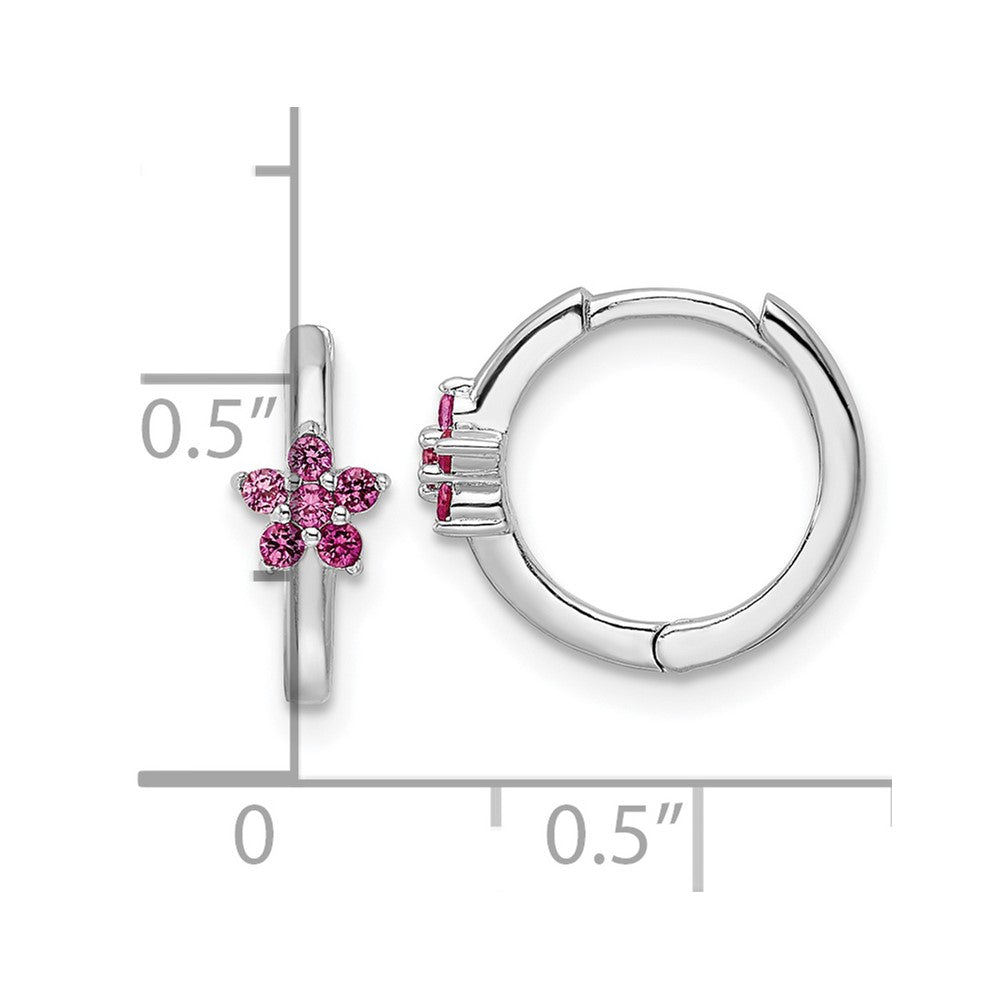 QE16514 Sterling Silver Rhodium-plated Polished Dark Pink CZ Earrings