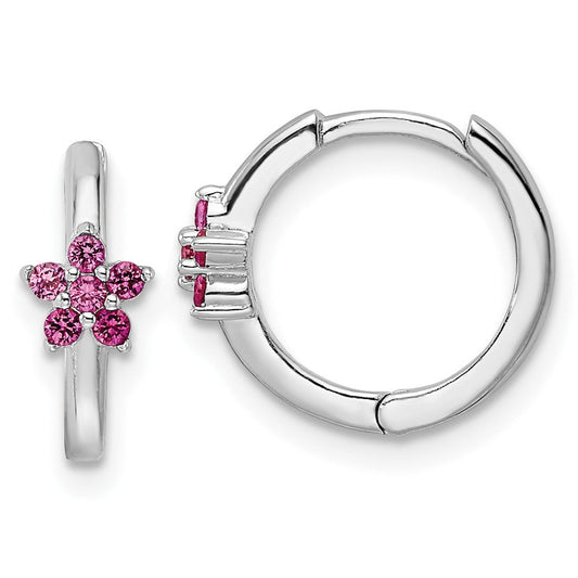 QE16514 Sterling Silver Rhodium-plated Polished Dark Pink CZ Earrings