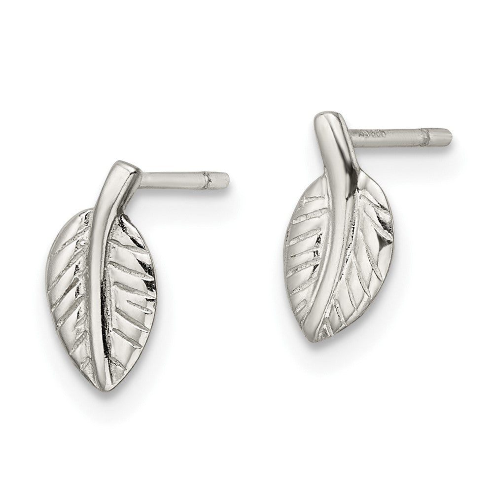 QE16536 Sterling Silver Polished Tiny Leaf Post Earrings