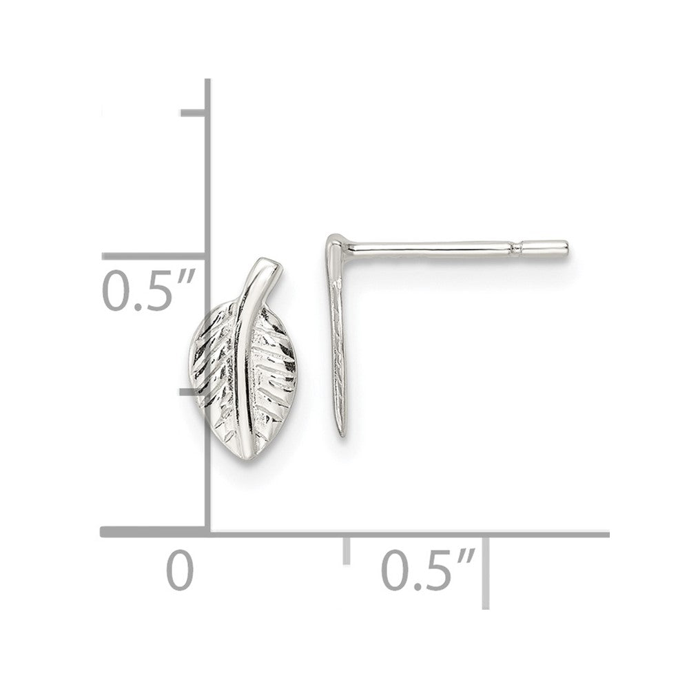 QE16536 Sterling Silver Polished Tiny Leaf Post Earrings