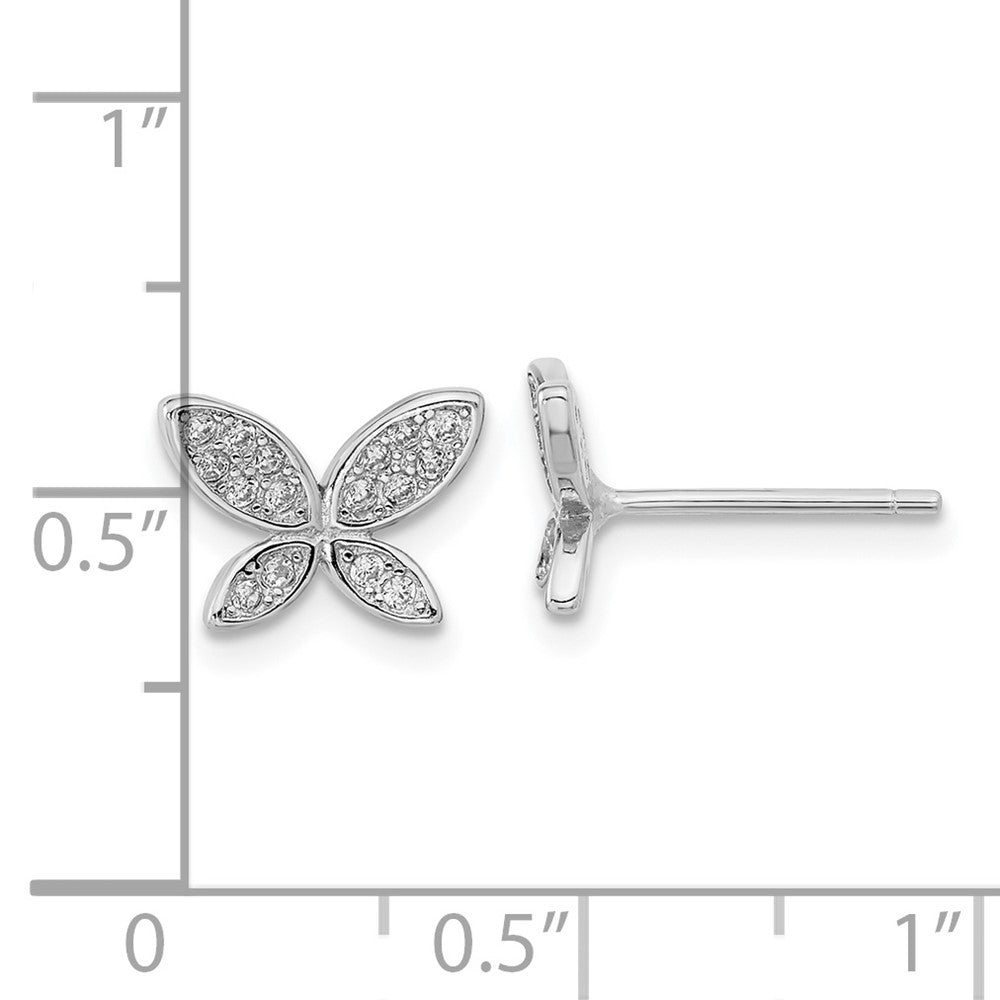 QE16559 Sterling Silver Rhodium-plated CZ Butterfly Post Earrings