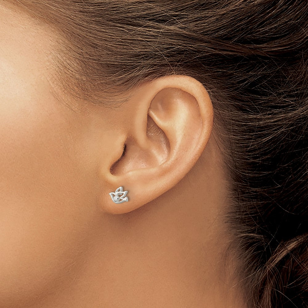 QE16585 Sterling Silver Polished CZ Dove Post Earrings