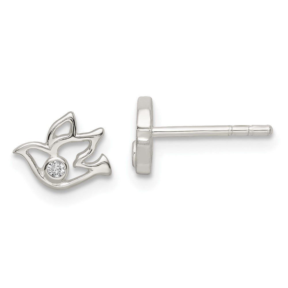 QE16585 Sterling Silver Polished CZ Dove Post Earrings