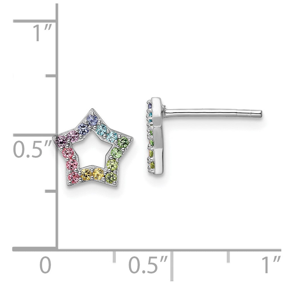 QE16598 Sterling Silver Rhodium-plated Rainbow Crystal Star Post Earrings
